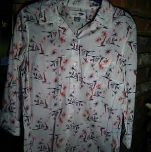 White 4th of July Collared Shirt!!! ⛵🚢🎇🎆